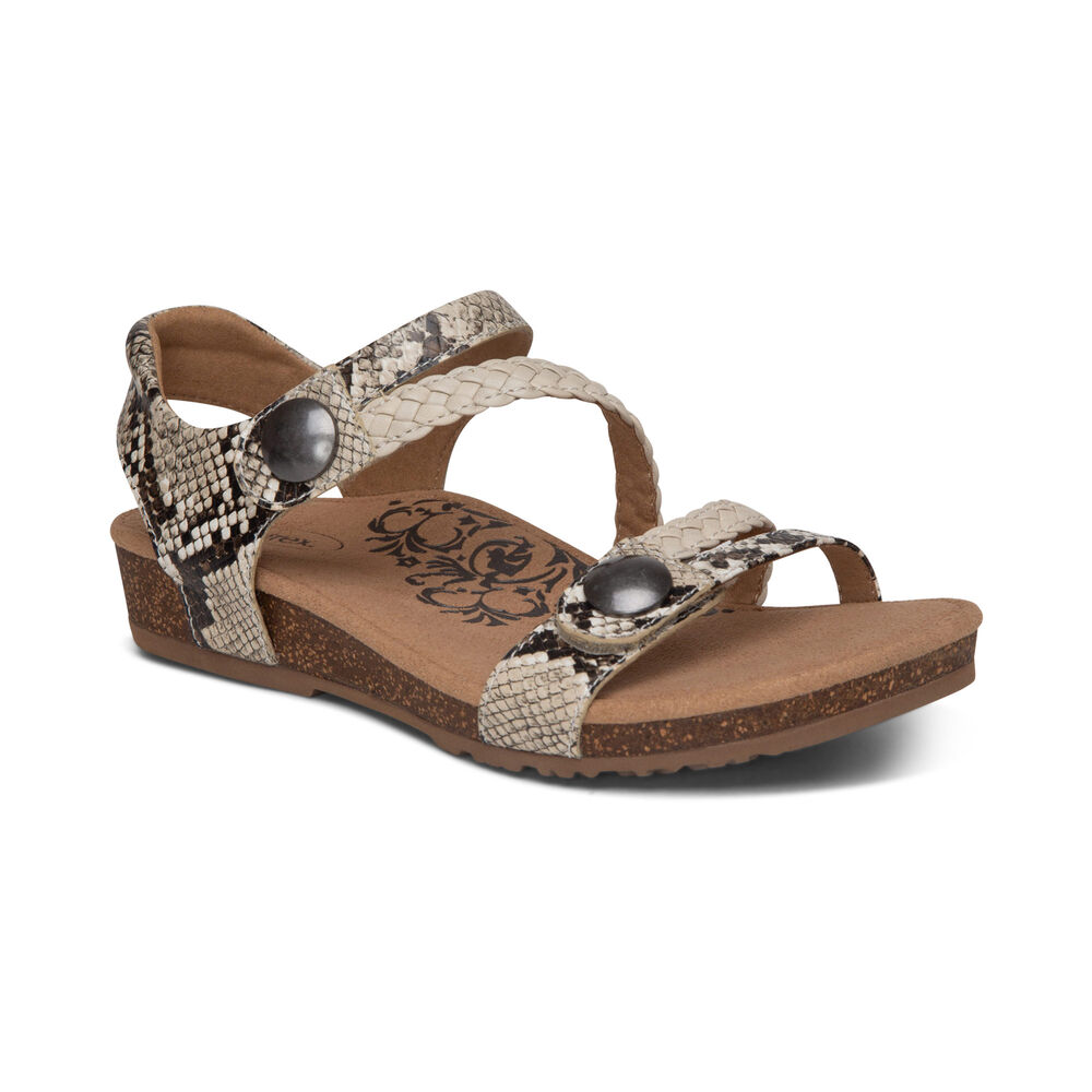 Aetrex Women's Jillian Braided Quarter Strap Sandals - Snake | USA Q74FEBV